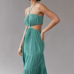 Urban Outfitters Teal Strapless Cutout Halter Maxi Dress